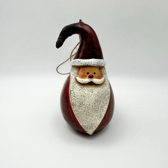 Vintage Other - Vintage Unmarked Wooden Gourd Shaped Primitive Hand Painted Santa Ornament 4,5"